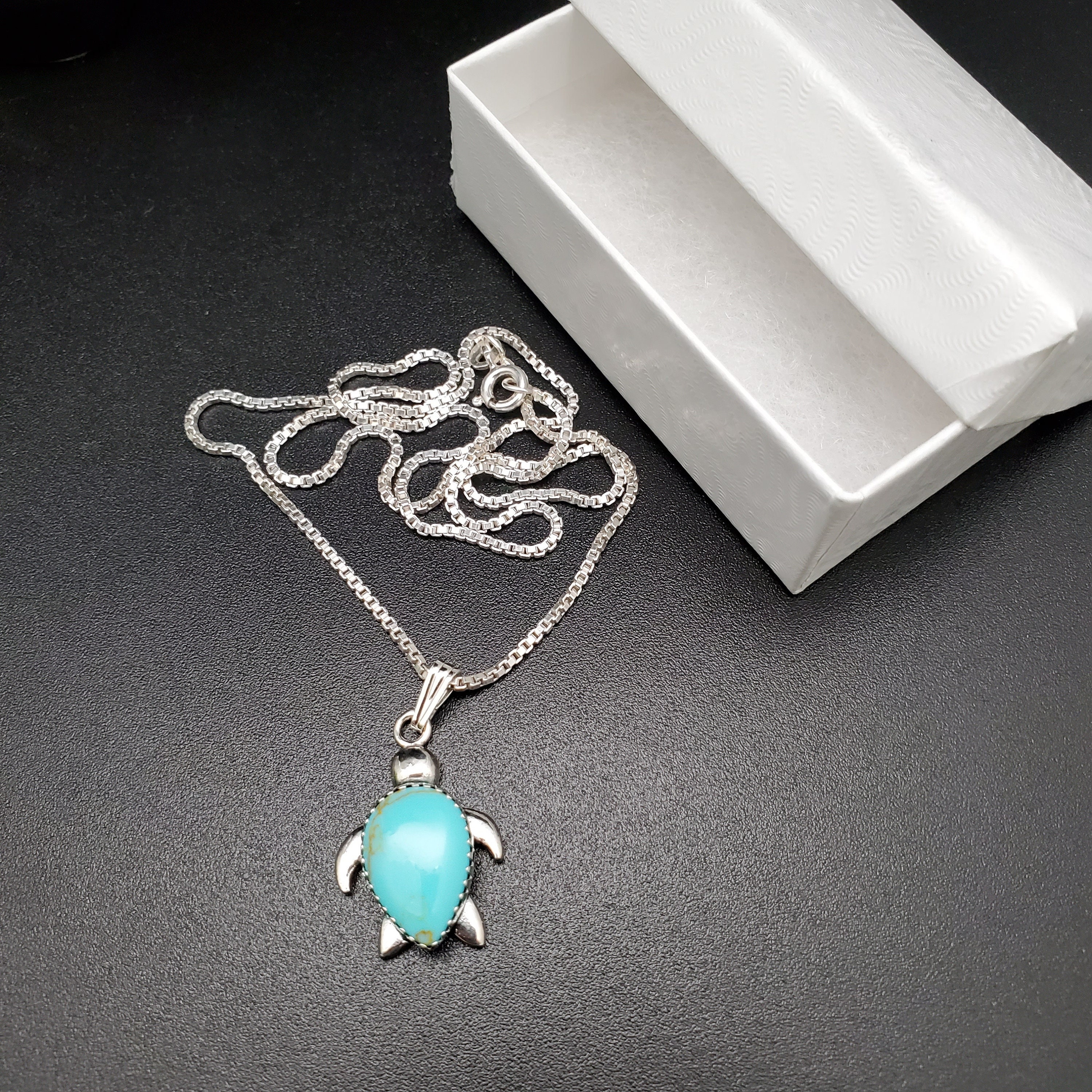Socute925 Big Sea Turtle Necklace Pendant With Silver Box Chain ...