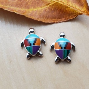 SoCute925 Sea Turtle Studs | Sterling Silver Stud Earrings | Sea Life Jewelry | Turtle Inlay Studs | Colorful Inlay Studs | Multicolor Studs