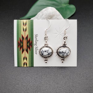 SoCute925 Small White Buffalo Turquoise Dangle Earrings | White Turquoise Earrings | Sterling Silver Earrings | Small Turquoise Southwestern