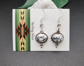Small White Buffalo Turquoise Dangle Earrings | White Turquoise Earrings | Sterling Silver Buffalo Stone Earrings | Southwestern Jewelry