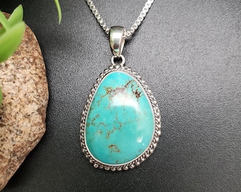IGM#08 | Arizona Turquoise Pendant With Silver Chain | Sterling Silver Turquoise Necklace Pendant | Kingman Turquoise Southwestern Jewelry