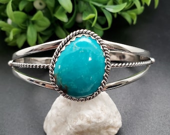 STN #C201 | Unique Shape Number 8 Turquoise Cuff Bracelet | Sterling Silver Turquoise Bracelet | Dainty Turquoise Jewelry | Gift For Her