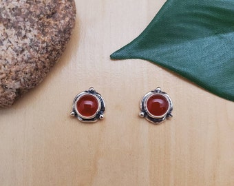 SoCute925 Small Red Carnelian Sterling Silver Post Earrings | Red Stone Studs 925 | Healing Stone Posts | small Southwest Studs Made in USA