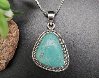 IGM#12 | Arizona Turquoise Pendant With Silver Chain | Sterling Silver Turquoise Necklace Pendant | Kingman Turquoise Southwestern Jewelry