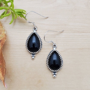 SoCute925 Big Teardrop Black Dangle Earrings | Big Black Earrings | Sterling Silver Dangle Earrings | Big Black Onyx Teardrop | Made in USA