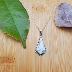Special Shape White Buffalo Turquoise Necklace Pendant With Silver Box Chain Necklace 18 inches | Sterling Silver White Turquoise Necklace