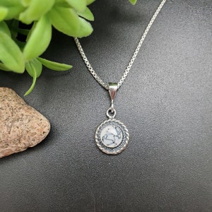 Small White Buffalo Stone Necklace Pendant With Silver Chain Necklace | Sterling Silver Dainty White Turquoise Pendant Necklace Made in USA