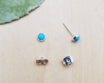 SoCute925 Tiny 4mm Turquoise Dot | Tiny Post Earrings | Silver Posts | Sterling Silver Stud Earrings | Cartilage Studs | Small Silver Studs