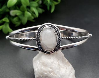STN #C299 | Regenbogen Mondstein Manschette Armband | Sterling Silber Heilmondstein Manschette | Concho Mondstein Armband Silber | Geschenk für sie