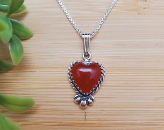 SoCute925 Reizender Herz-Karneol-Halsketten-Anhänger mit silberner Box-Kettenhalskette 18 "| Zierliche Sterlingsilber-Karneol-Halskette, hergestellt in den USA