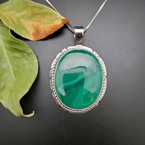STN #345 | Huge Green Malachite Necklace Pendant Options With Silver Chain Necklace | Sterling Silver Malachite Pendant | Made in USA