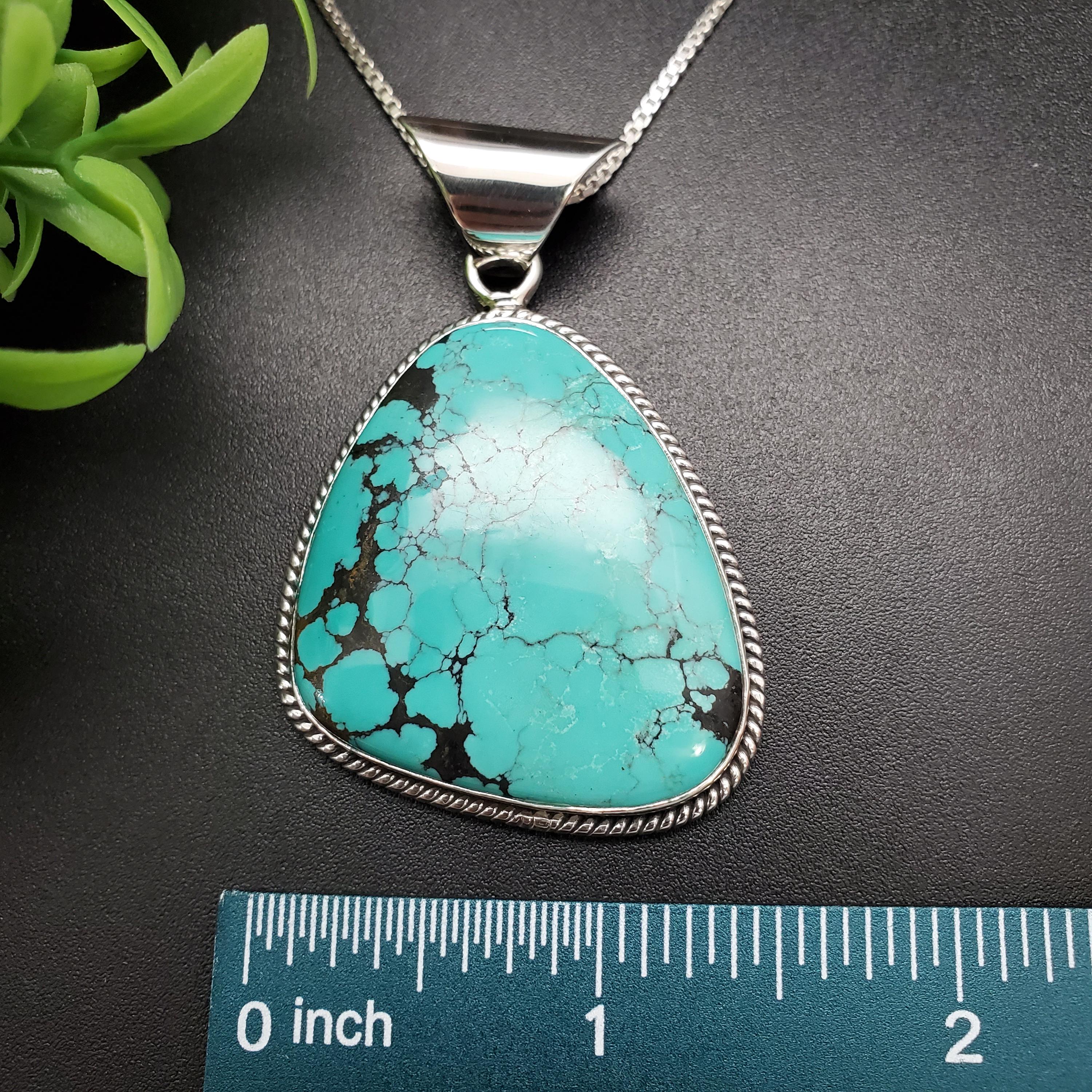 STN #14 | Free-formed Turquoise Necklace Pendant With Silver Chain ...