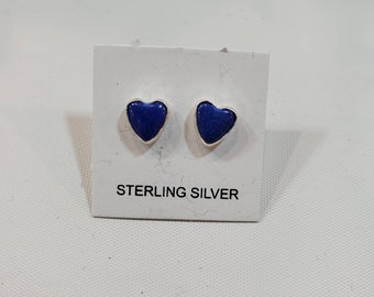 SoCute925 6mm Lapis Studs | Sterling Silver Blue Lapis Stud Earrings in Heart Shape | Dainty Heart Earrings | Lapis Lazuli Heart Made in USA