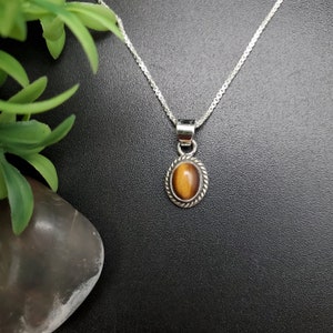 STN #243 | Small Dainty Tiger Eye Necklace Pendant With Options of Silver Chain | Sterling Silver Big Tigereye Southwest Pendant Necklace