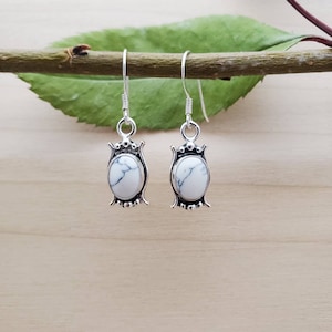 SoCute925 Small White Buffalo Turquoise Dangle Earrings | Dainty White Turquoise Earrings | Sterling Silver Southwest Earrings | Made in USA