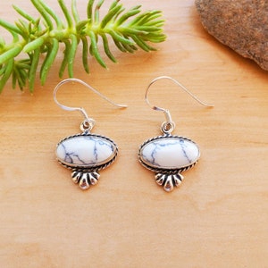 SoCute925 Dainty White Buffalo Turquoise Dangle Earrings | White Turquoise Earrings | Sterling Silver Dangle Earrings | Southwest Earrings