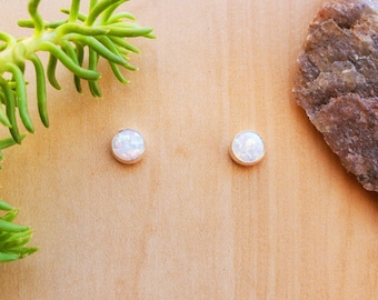 SoCute925 5mm White Opal Earring Posts | Small Opal Stud Earrings | Sterling Silver Fire White Opal Jewelry | Dainty Opal Studs Made in USA