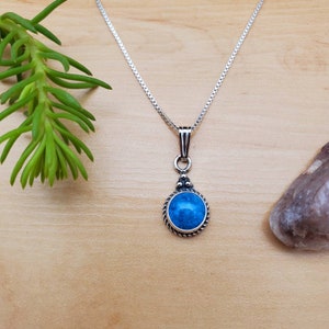 SoCute925  Dainty Denim Lapis Necklace Pendant With Silver Box Chain Necklace 18&quot; | Sterling Silver Small Blue Denim Necklace | Made in USA