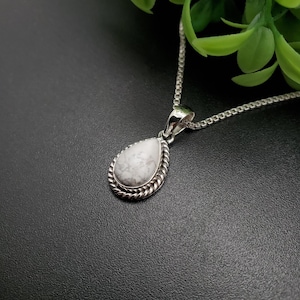 STN #121 |  White Buffalo Turquoise Pendant | Sterling Silver White Turquoise Pendant in Pear Shape | White Buffalo Turquoise Jewelry | USA