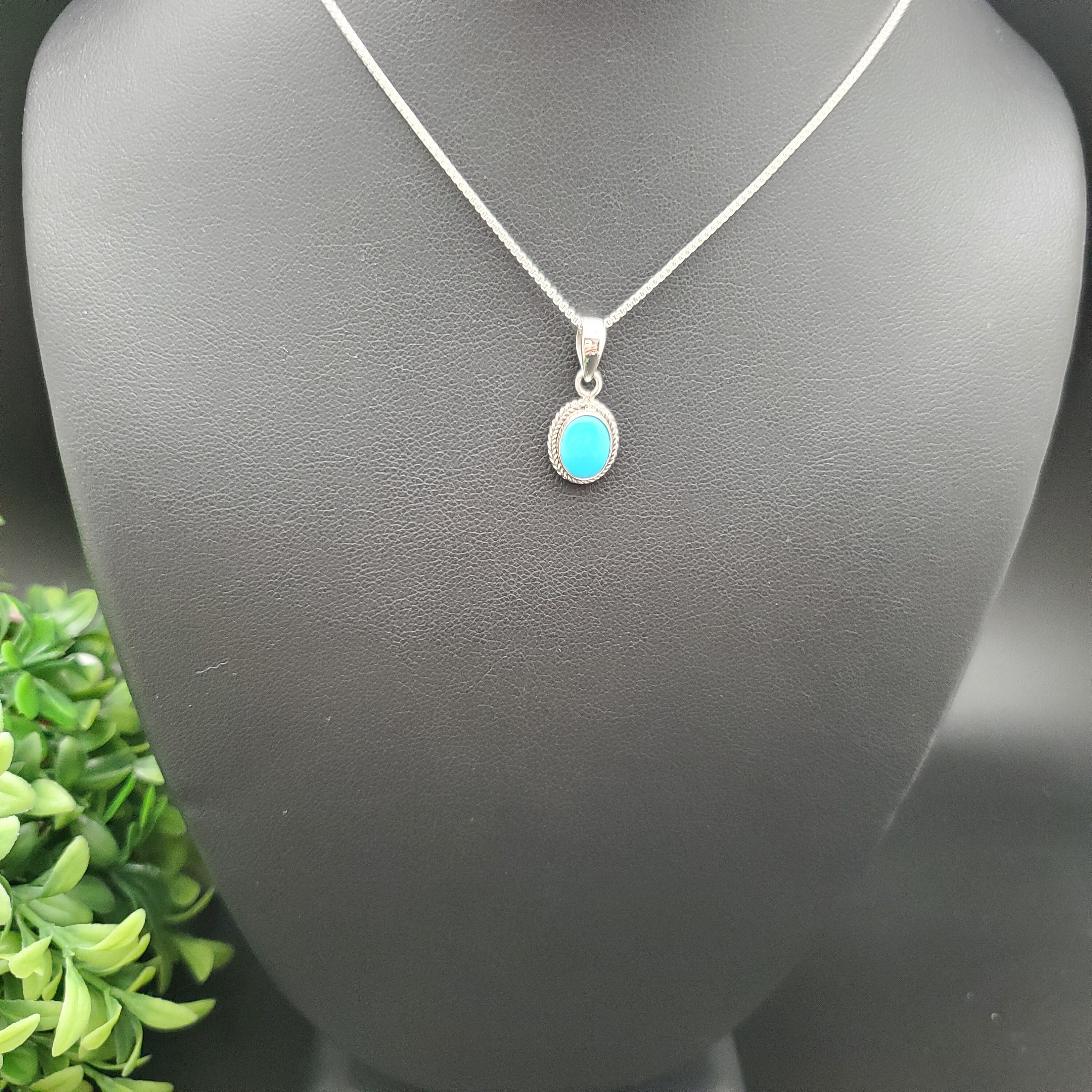 STN #50 | 7x9mm Oval Blue Turquoise Necklace Pendant With Silver Chain ...