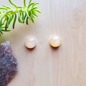 SoCute925 8mm Pink Moonstone Studs | Moonstone Stud Earrings | Pink Healing Earrings | Sterling Silver Moonstone Jewelry | Made in USA