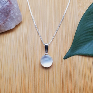 SoCute925 Dainty Simple White Moonstone Necklace Pendant With Silver Box Chain Necklace 16 inches | Sterling Silver Choker Necklace | Small