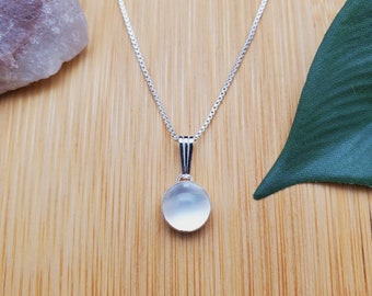 SoCute925 Dainty Simple White Moonstone Necklace Pendant With Silver Box Chain Necklace 16 inches | Sterling Silver Choker Necklace | Small