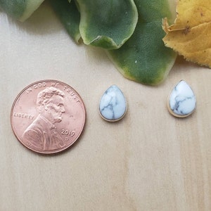 SoCute925 Dainty White Buffalo Turquoise Post Earrings | Small Teardrop Turquoise Studs | Sterling Silver Posts | Small Southwestern Jewelry