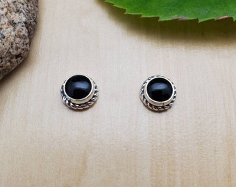 SoCute925 Black Onyx Studs | Sterling Silver Black Onyx Jewelry | Silver Black Post Earrings | Southwest Black Stud Earrings | Made in USA