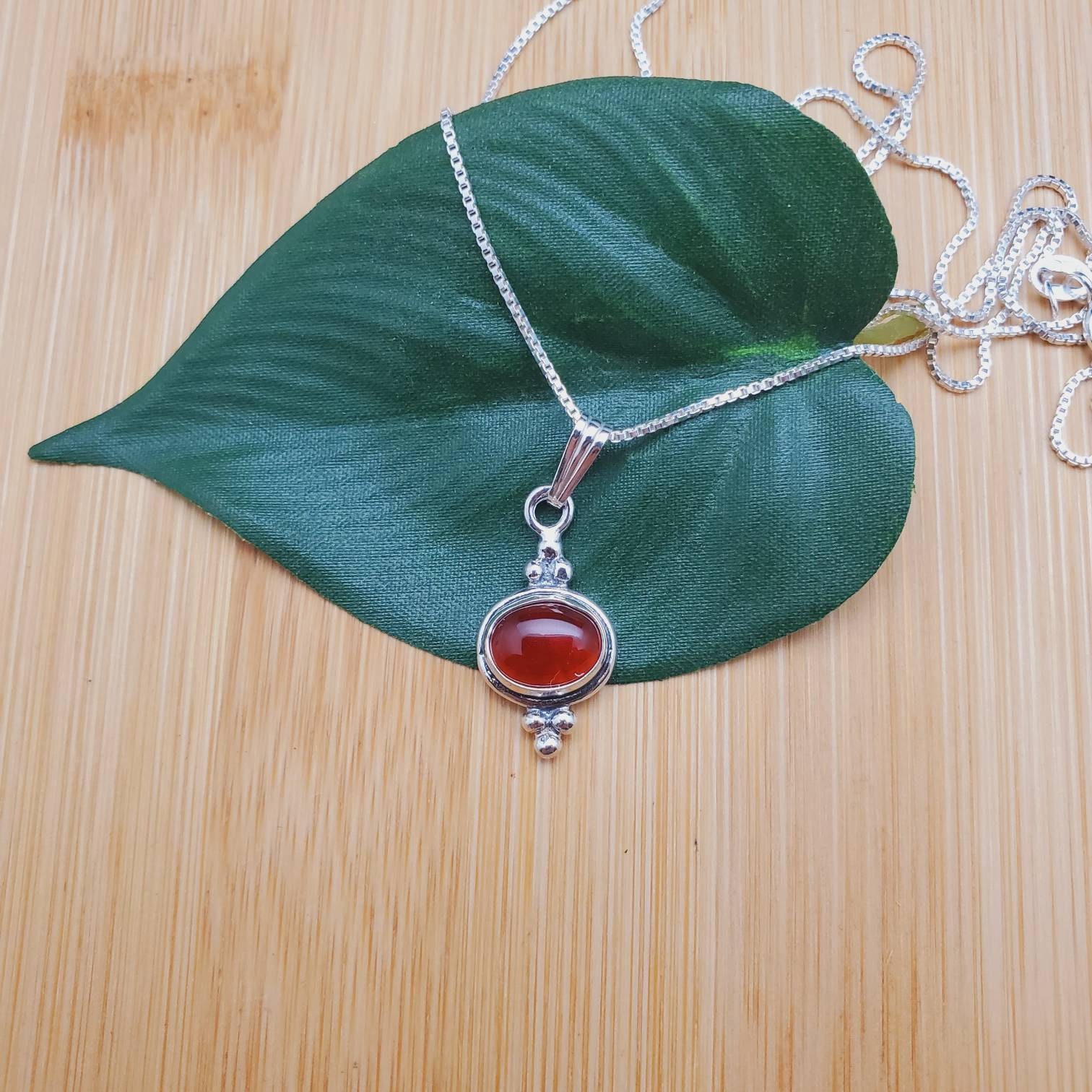 Socute925 Lovely Carnelian Necklace Pendant With Silver Box