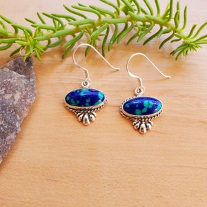 SoCute925 Southwestern Azurite Malachite Earrings | Azurite Dangle Earrings | Sterling Silver Azurite Earrings | Azurite Dangles Made in USA