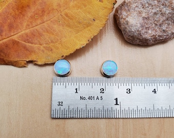 6mm Small Blue Opal Stud Earrings | Blue Opal Post Earrings | Small Silver Posts | Sterling Silver Post Earrings | Dainty Blue Stud Earrings