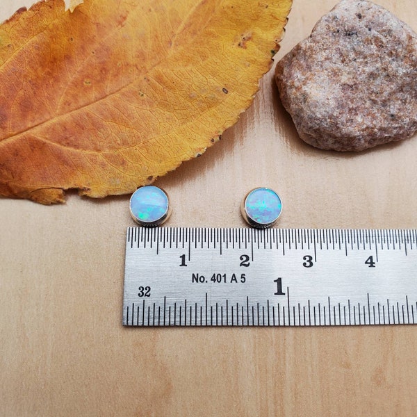 6mm Small Blue Opal Stud Earrings | Blue Opal Post Earrings | Small Silver Posts | Sterling Silver Post Earrings | Dainty Blue Stud Earrings
