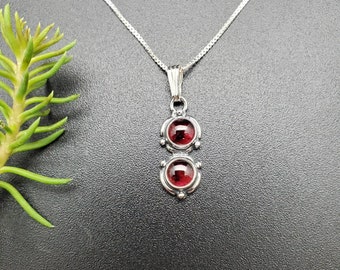 Dainty Red Garnet Necklace Pendant With Silver Box Chain | Sterling Silver Red Garnet Necklace | Lovely Red Garnet Southwestern Necklace