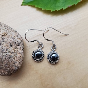 SoCute925 Dainty Small Hematite Earrings | Silver Dangle Earrings With Hematite Healing Stone | Sterling Silver Hematite Dangles Made in USA