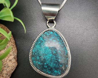 IGM#14 | Arizona Turquoise Pendant With Silver Chain | Sterling Silver Turquoise Necklace Pendant | Kingman Turquoise Southwestern Jewelry