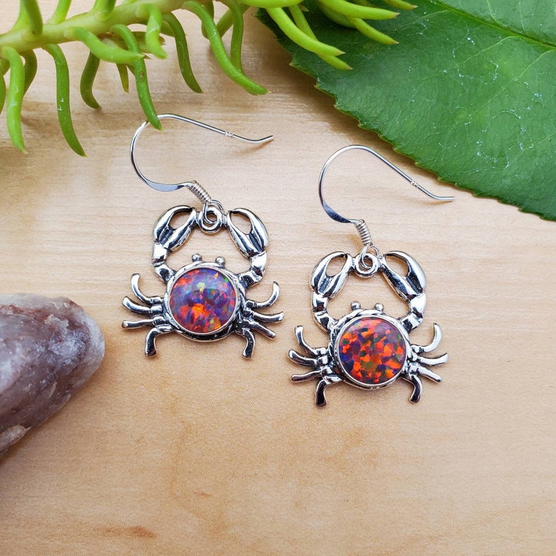 Socute925 Red Opal Crab Earrings Small Crab Dangle Earrings Etsy