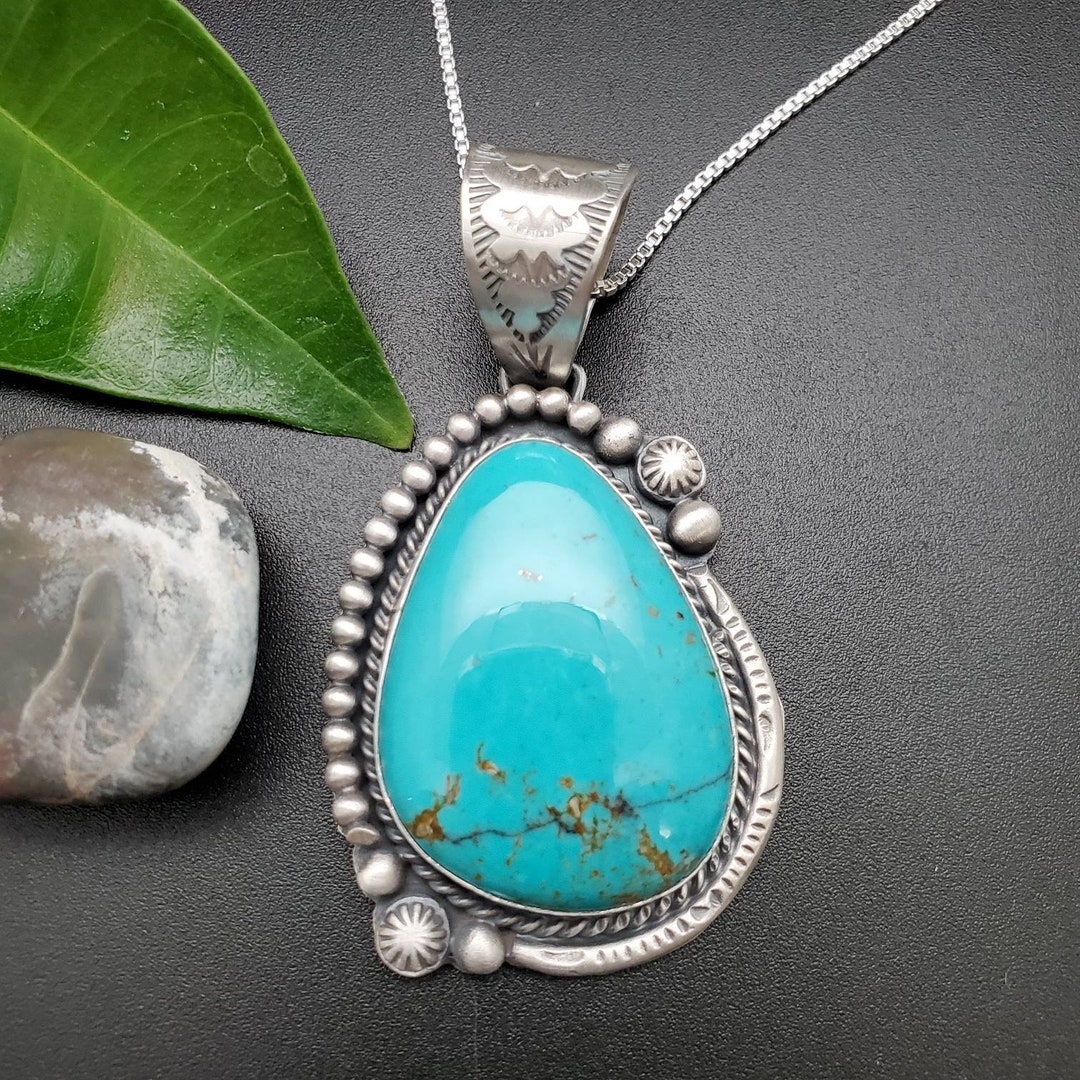ネックレス・ペンダント Silver Ethnic Necklace Turquoise Pendant #50 With Silver Chain | Sterling Silver