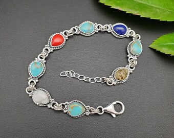 SoCute925 Färgglatt Länkarmband | Flerfärgat Armband | Sydvästligt Armband i Sterlingsilver | Sydvästligt Armband i Teardrop-stil | Tillverkat i USA