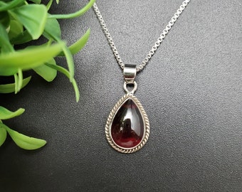 STN #207 | Big Teardrop Red Garnet Necklace Pendant With Options of Silver Chain | Sterling Silver Red Garnet Southwest Pendant Necklace