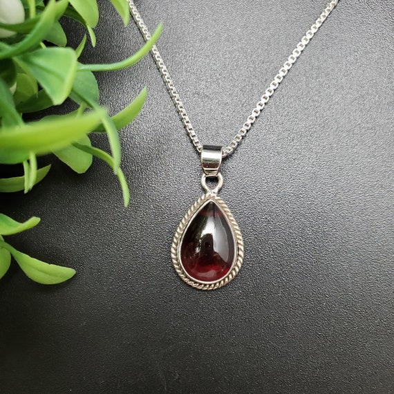 STN #207 | Big Teardrop Red Garnet Necklace Pendant With