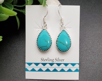 SoCute925 Big Teardrop Turquoise Dangle Earrings | Kingman Turquoise Earrings | Sterling Silver Earrings | Southwestern Jewelry Made in USA