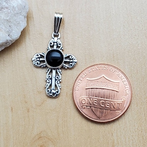SoCute925 Small Black Cross Necklace Pendant | Black Onyx Cross Pendant | Sterling Silver Cross | Dainty Black Cross Pendant Made in USA