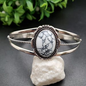 STN #C336 / Brazalete de turquesa de búfalo blanco / Brazalete de turquesa blanca / Brazalete de búfalo blanco / Brazalete de plata esterlina