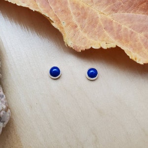 SoCute925 4mm Small Lapis Lazuli Studs | Small Blue Lapis Round Studs | Everyday Studs | Dainty Studs | Little Silver Studs | For Her Him