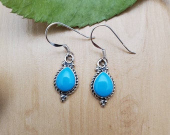 SoCute925 Blue Turquoise Teardrop Earrings | Blue Turquoise Dangle Earrings | Sterling Silver