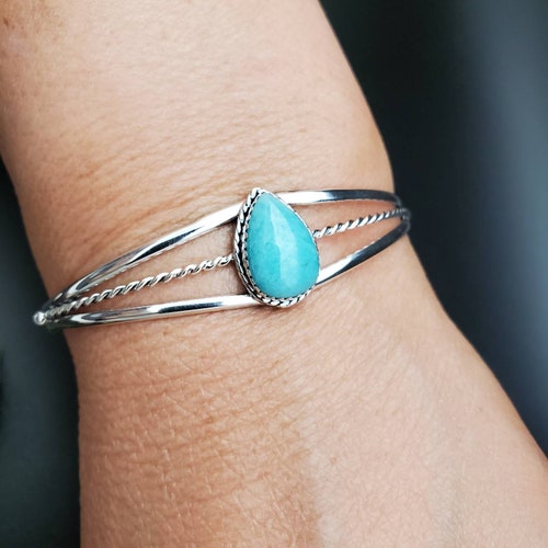 Dainty Green Amazonite Cuff Bracelet | Sterling SilverTeardrop Cuff Bracelet | Healing shops Amazonite Cuff | Southwest Bracelet Made in USA