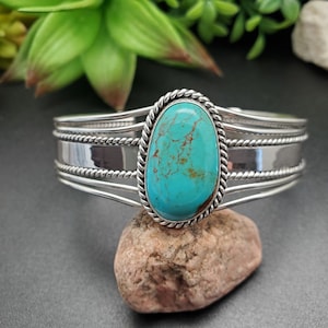 STN #C45 | Number 8 Turquoise Cuff Bracelet | Sterling Silver Turquoise Bracelet | Turquoise Bracelet Cuff | Free Shape Southwest Bracelet