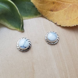 SoCute925 White Buffalo Turquoise Stud Earrings | White Turquoise Post Earrings | Sterling Silver Earrings | Dainty White Southwest Jewelry