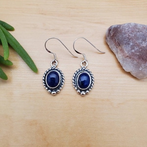 SoCute925 Lapis Lazuli Earrings | Sterling Silver Blue Lapis Dangle Earrings | Silver Lapis Jewelry | Blue Stone Earrings | Made in USA